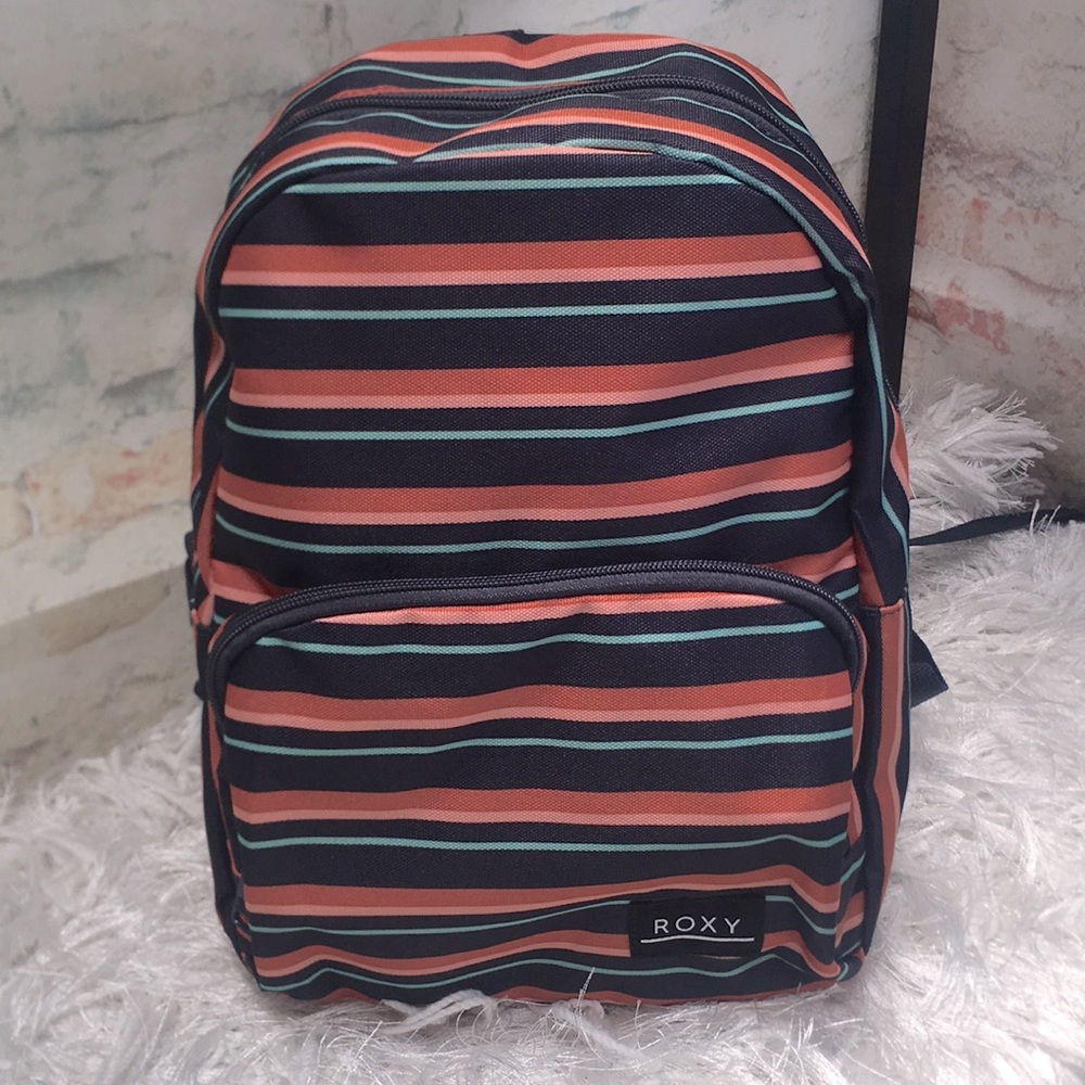 New ROXY Compact Striped Backpack Recycled Fabric Adjustable Shoulder Straps